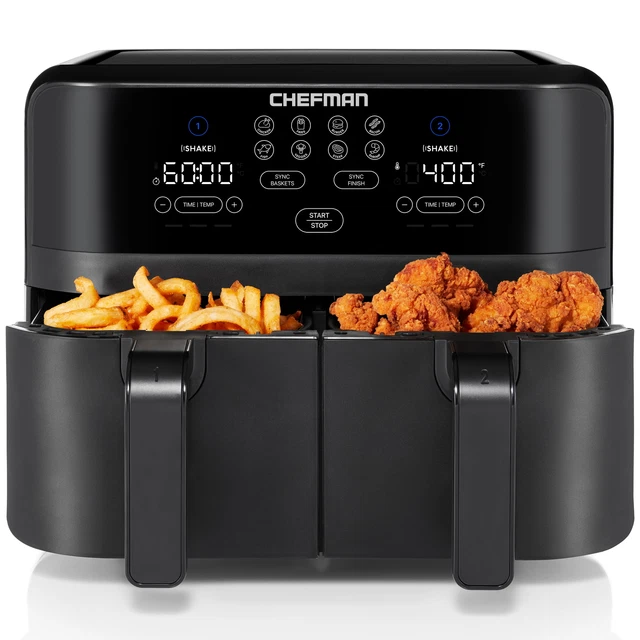 CHEFMAN TURBOFRY DUAL Basket Air Fryer w/ Digital Touch Display, 9 Qt