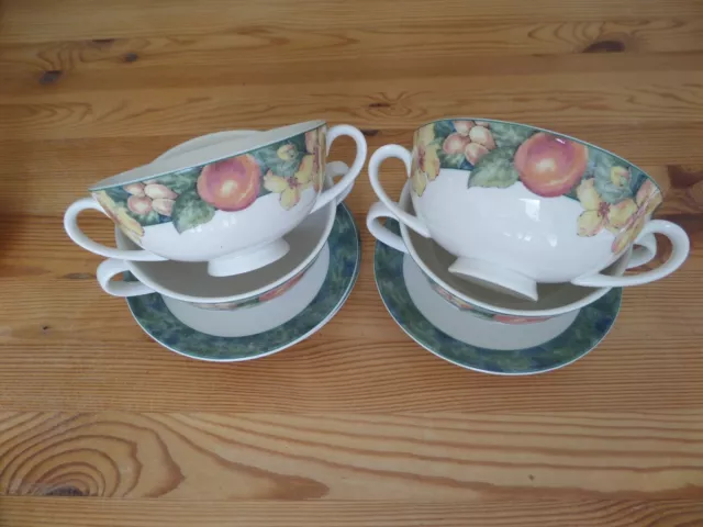 Pottery. 4 x St Michael's Marks and Spencer Millbrook Handled Soup Bowls Saucers