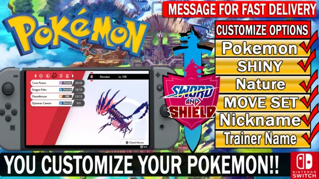 Pokemon Sword & Shield Any Custom Shiny 6IV for Pokemon!!