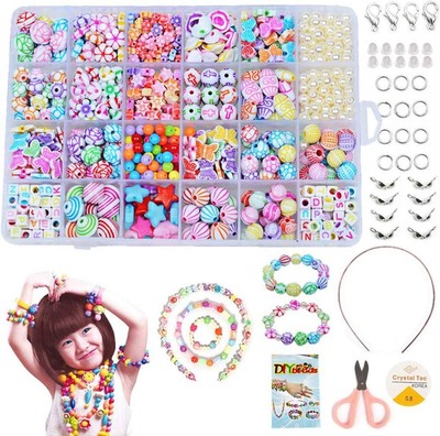 Zasiene Kit Perline per Braccialetti 24 Griglia Bambini Perline DIY Bead Set Perline Colorate dei Bambini Perline Colorate Kit Perline Jewellery Making Kit per Regalo di Perline per Ragazze 