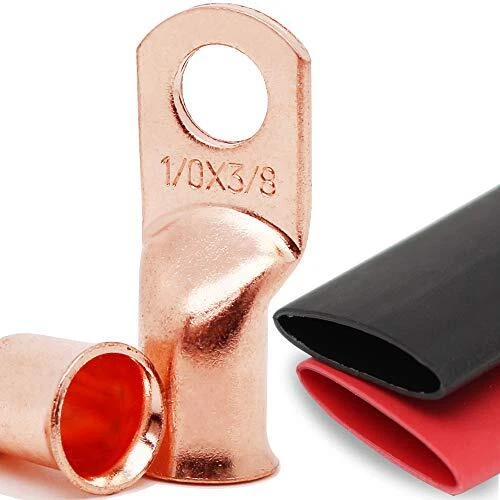 pcs 1/0 AWG-3/8" Battery Lugs,Copper Wire 1/0 Awg - 3/8" (M10) Ring 20