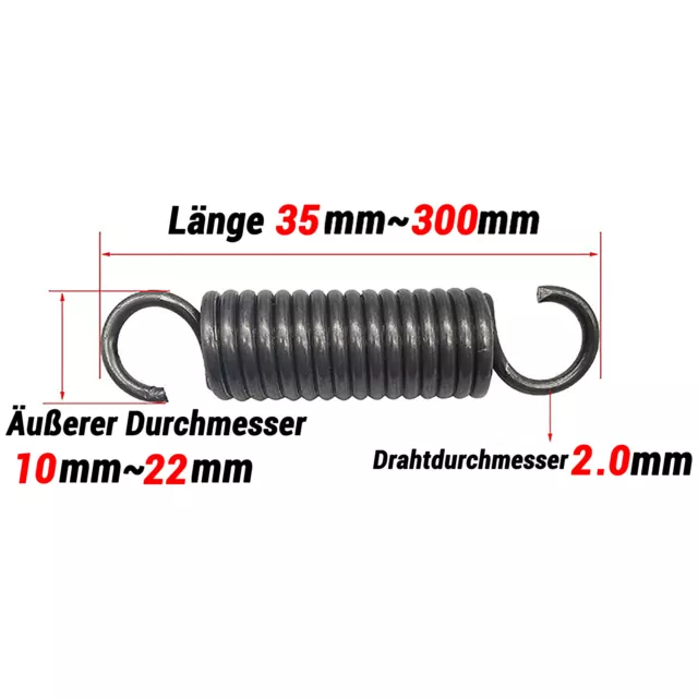 Zugfeder Draht Durchmesser 2.0mm Verlängern Feder 65Mn Stahl 35mm - 300mm Lang 2