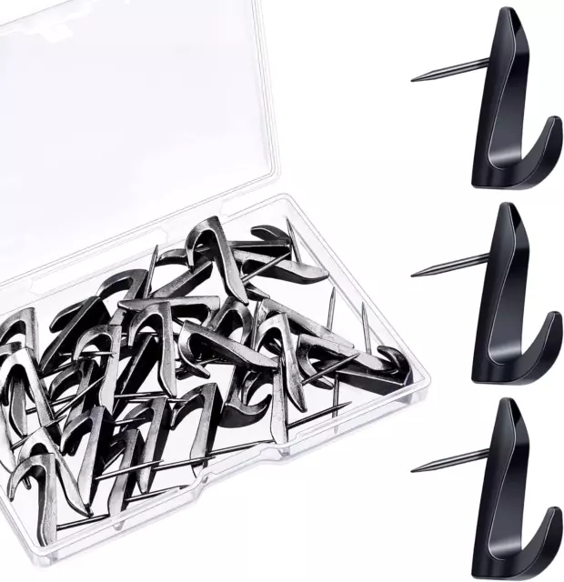 30 Pieces Push Pin Hangers 20 lbs Picture Hooks Zinc Alloy Thumb Tacks Black Han