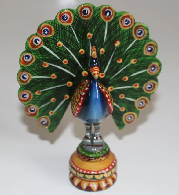 Rare Indian Hand Crafted Dancing Peacock Wooden Statue Best Quality Souvenirs