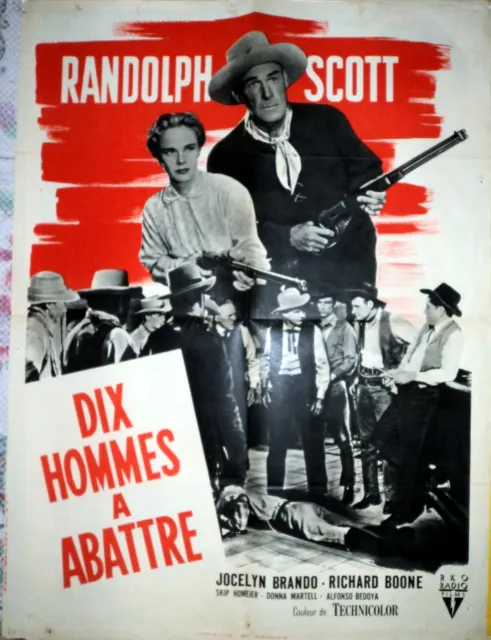 Western Affichette Originale Francaise Dix Hommes A Abattre 1955 Randolph Scott
