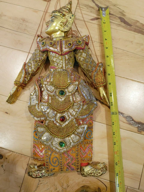 Burmese Asian Wooden Puppet Marionette Hand Painted Rare Elegant Finely Dressed 12