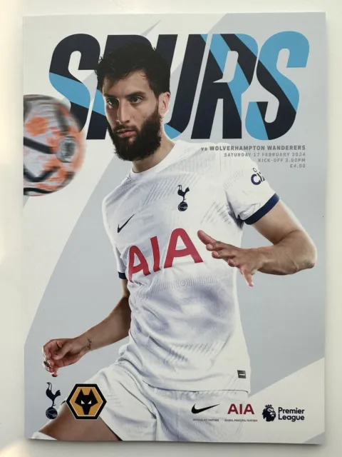 FREE POST TOTTENHAM HOTSPUR SPURS v WOLVES 17 FEB PREMIER MATCHDAY PROGRAMME NEW