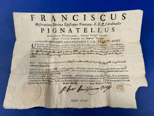 Lettera Di San Giacomo Apostolo CERTIFICATO DI AUTENTICITÀ della reliquia di SAN GIACOMO APOSTOLO 1733