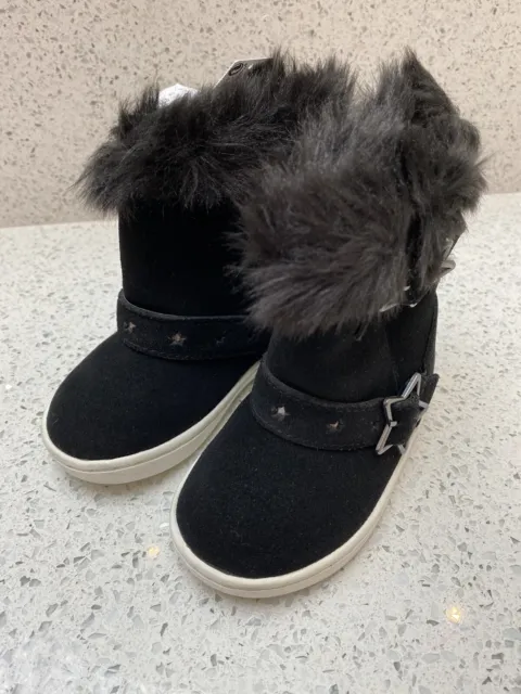 NEW NEXT Size UK 4 EUR 20.5 Leather Suede Black Faux Fur Boots Buckle Kids Girls