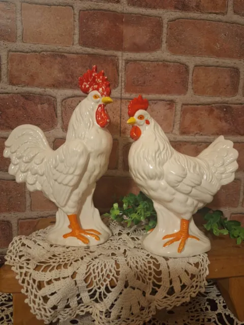 Vintage Country Farmhouse Decorative White Glazed Ceramic Rooster Figurine Japan