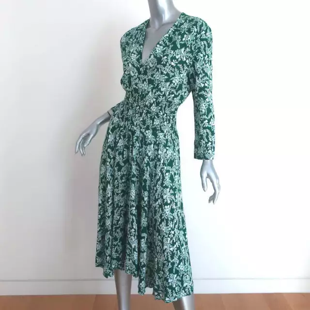 Maje Midi Dress Rayelle Green Floral Print Crepe Size 2 2