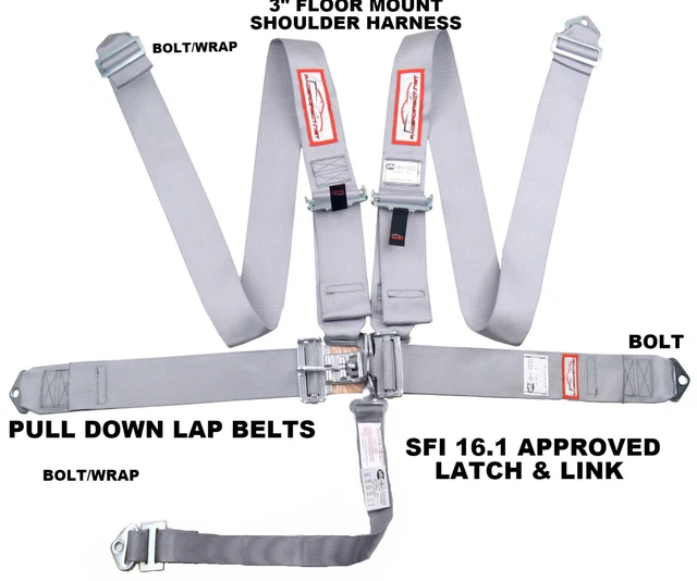 Sfi 16.1 Latch & Link 5 Point Racing Harness Seatbelt Floor Mount  Gray