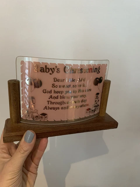 Chance Glass? Baby Christening Plaque Kitsch Vintage 1970s