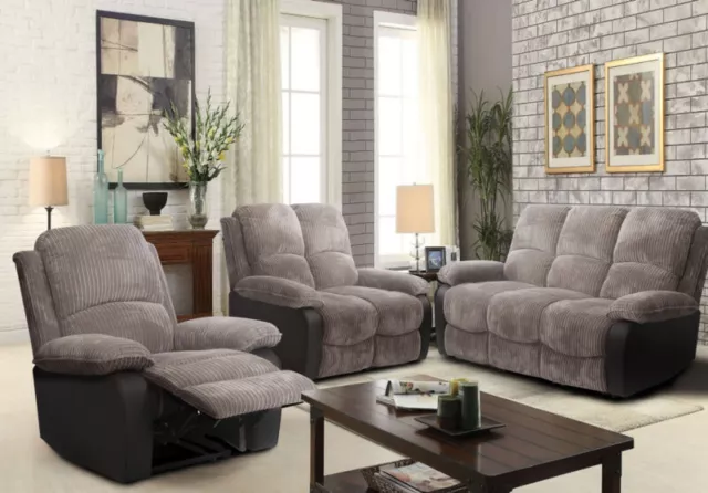 3+2+1 Fabric Recliner Sofa set suite Jumbo Cord in Grey or Brown