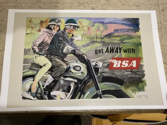 BSA Get Away Vintage Motorcycle Poster Advertisement B2500