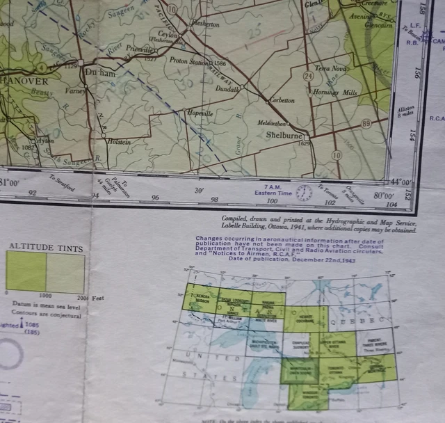 VINTAGE MAP RCAF 1943 Manitoulin - Owen Sound Air Navigation Canada £30 ...