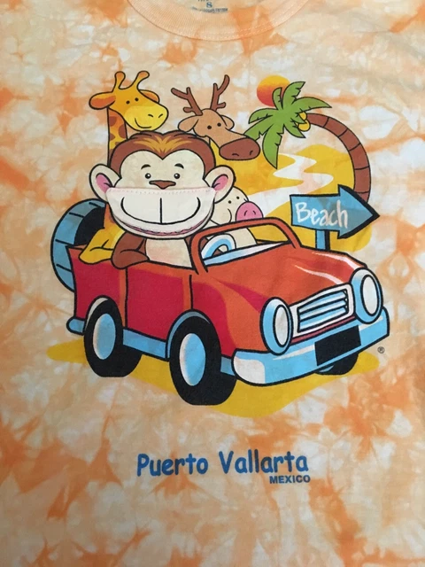 Mexico Puerto Vallarta Orange T-shirt Kids Tie Dye Animals 100% Cotton Size 8T
