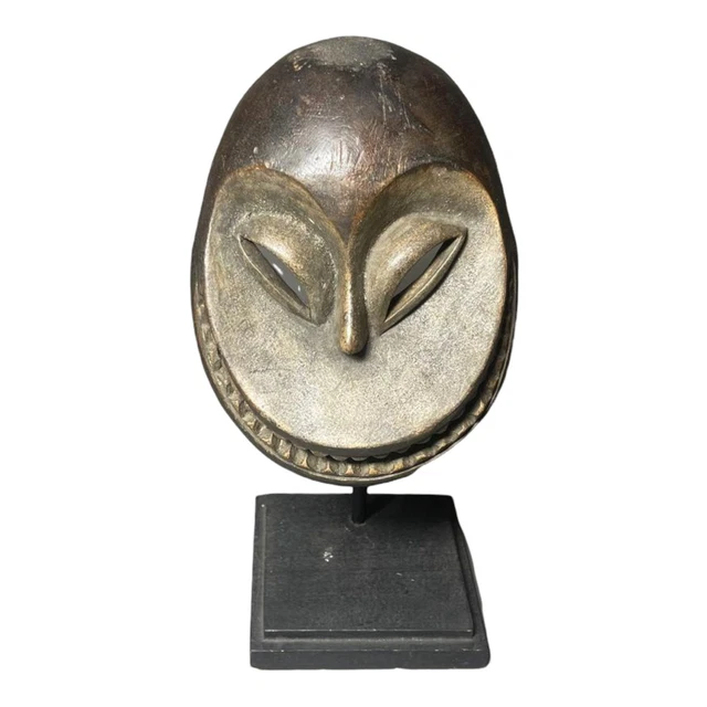African Kwele Mask With Stand, African Art Sculpture
