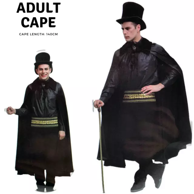 Adult Cape Cloak Collared Robe Halloween Vampire Witch Wizard 140cm Collar - Bla