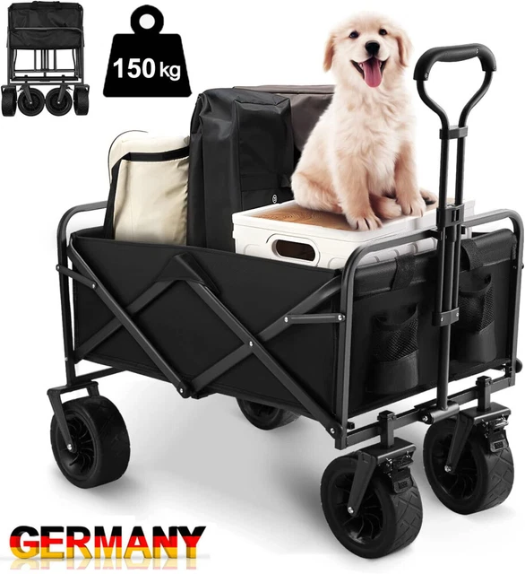 Camping Wagon 150kg Zusammenklappbarer Gartenwagen - Robuster Strandwagen Mit All-Terrain-Rädern Campingwagen Mit 150 Kg Tragkraft