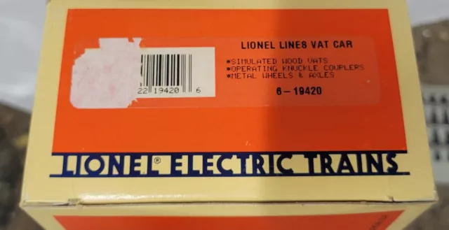 Lionel 6-19420 O Gauge Lionel Lines Vat Car NIB 2