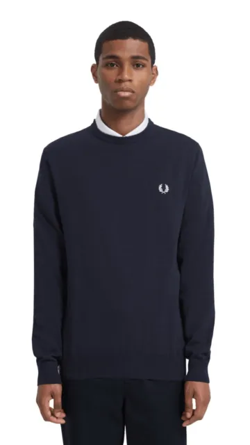 FRED PERRY / Classic Cotton Crew Neck Jumper / M / Deep Carbon / **NUOVO**