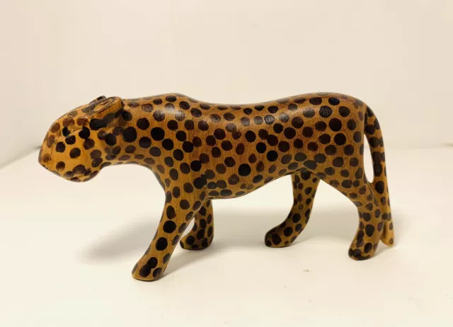 Hand Carved Wooden Leopard- Cheetah- Statue- Figurine -African -Safari -Vintage