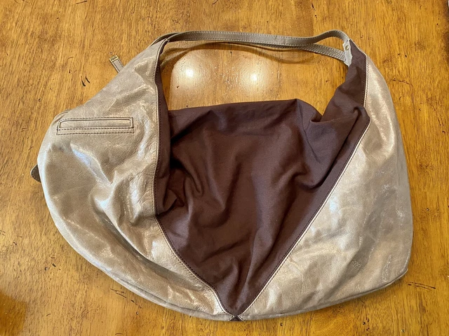 Hobo International Large Crescent Weekender Bag Tote Shoulder Purse Brown Gray