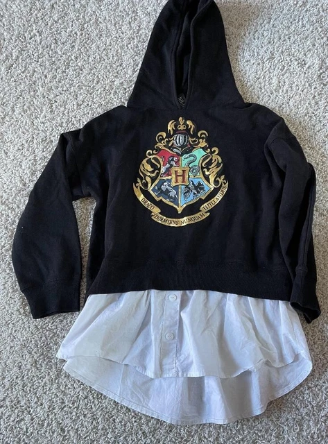 Harry Potter Black & White Peplum Hogwarts Crest Hoodie by Bioworld Girls size L