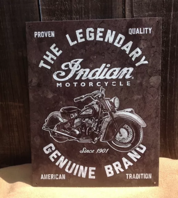Legendary Indian Motorcycle Genuine Sign Tin Metal Wall Garage Rustic Old