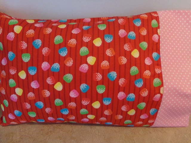 Travel-My Pillow-Toddler Size Pillowcase Colorful Gum Drops/Pink Cuff 12" X 18"