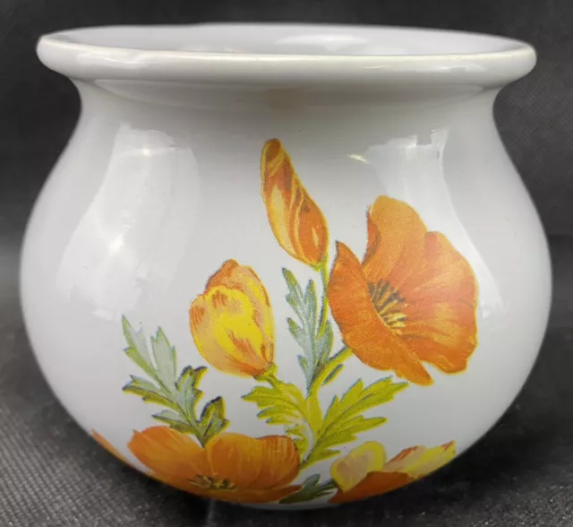 Vtg Hyalyn USA Ceramic Vase #69 Orange Poppies Round Great Condition!