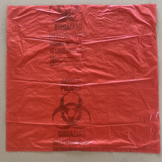 100 BIOHAZARD WASTE Bags 10 Gallon 24x24 Red Hazardous Trash Can Liners