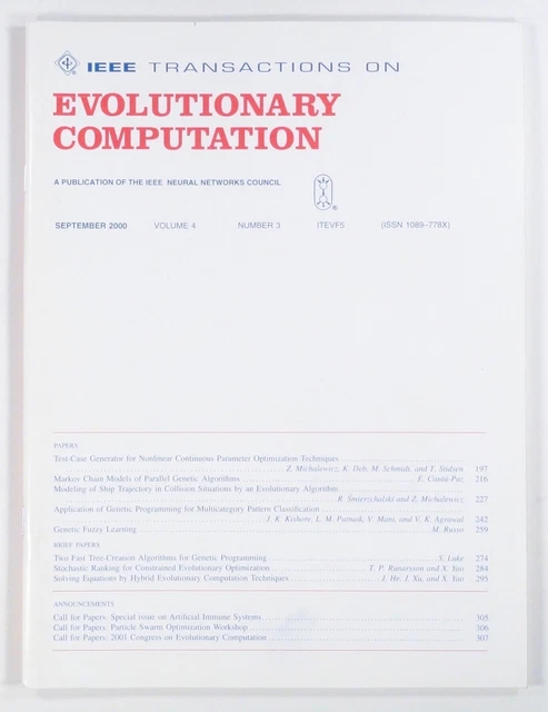 2000 SEP IEEE EVOLUTIONARY COMPUTATION genetic algorithms MACHINE ...