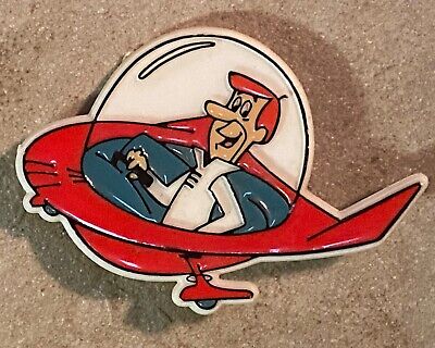 THE JETSONS GEORGE IN SPACESHIP PLASTIC 3” PIN 1990’s NEW*