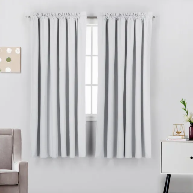 2 PC Thermal Insulated 100% Blackout Rod Pocket Window Curtain Panel Drapes Set