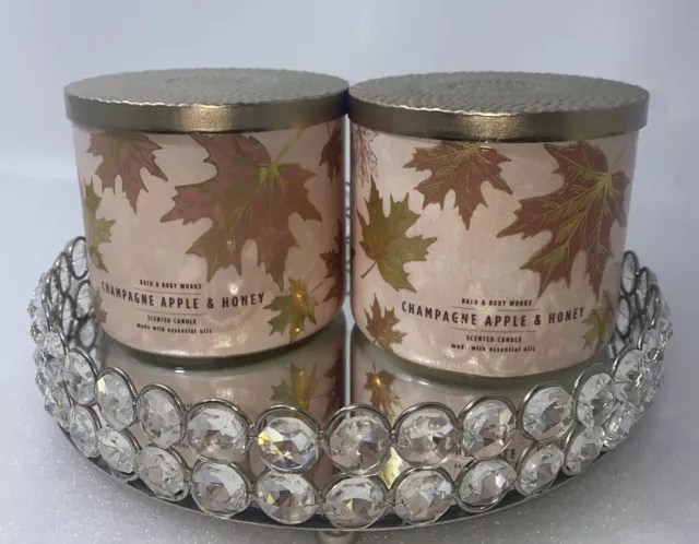 Bath & and Body Works 14.5 oz  3 WICK CANDLES Lot of 2 CHAMPAGNE APPLE & HONEY