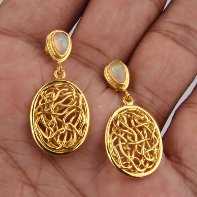 Handmade 18k Gold Plated Ethiopian Opal Earring 925 Silver Gemstone Jewelry