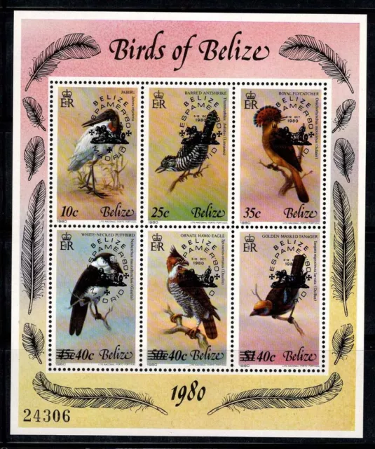 Belize 1980 Mi. Bl. 22 Block 100% Postfrisch Aufdruck Vögel, Fauna