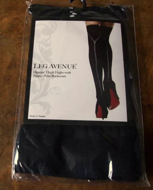 Leg Avenue Opaque Stockings / Holdups With Zip Effect Back Seam Black  One Size