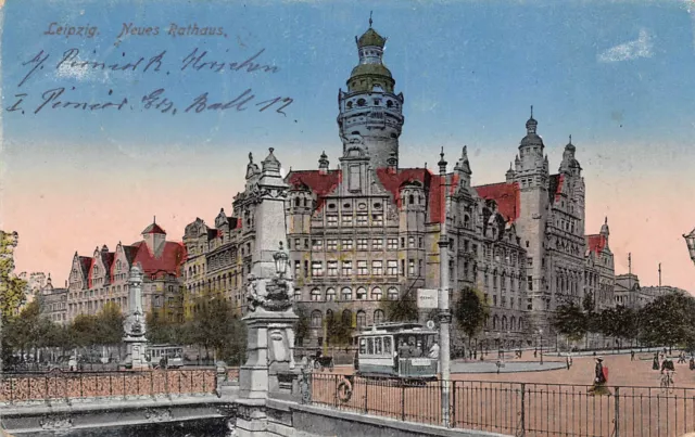 Leipzig Neues Rathaus Straßenbahn AK 1918