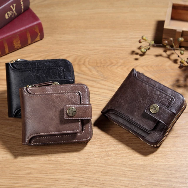 Mens PU Leather Wallet RFID Blocking Credit Card Holder Zipper Coin Pocket Purse