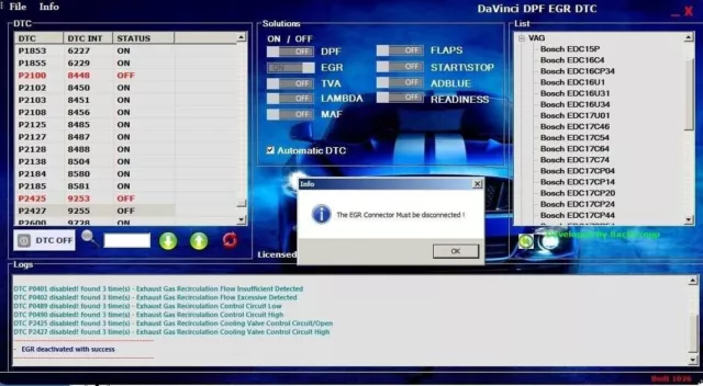Logiciel Davinci 1.0.30 FAP EGR AD BLUE ... OFF