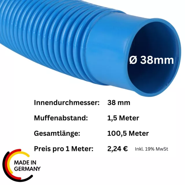 Schwimmbadschlauch Poolschlauch Saugschlauch Solarschlauch 38mm blau 1,5-100,5m