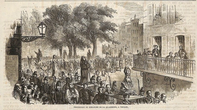 Toulon " Procession Du Dimanche De La Quasimodo " Gravure Engraving 1864