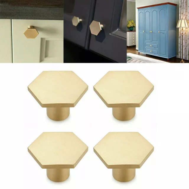 Brass Hexagon Cupboard Pulls Drawer Door Knobs Kitchen Cabinet Gold Handles Acc