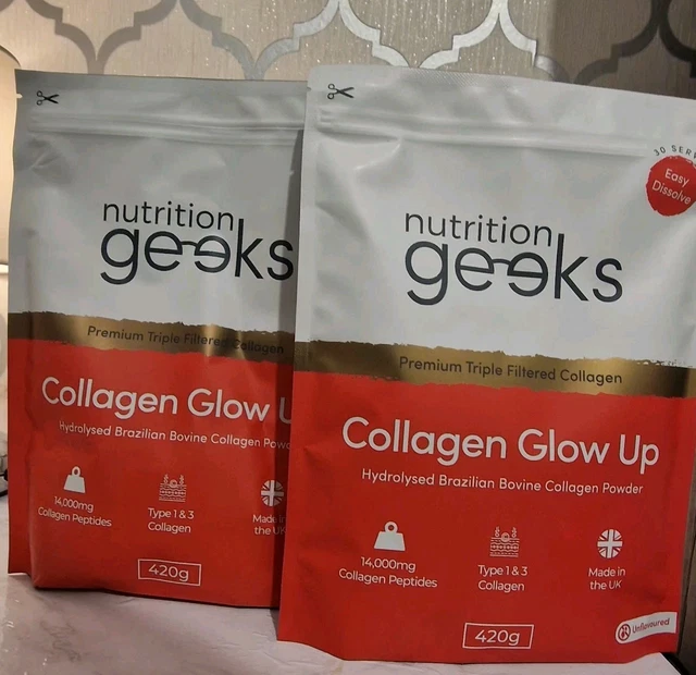 2X NUTRITION GEEKS Collagen Glow Up Powder 14000mg 420g 30 Servings 2 ...