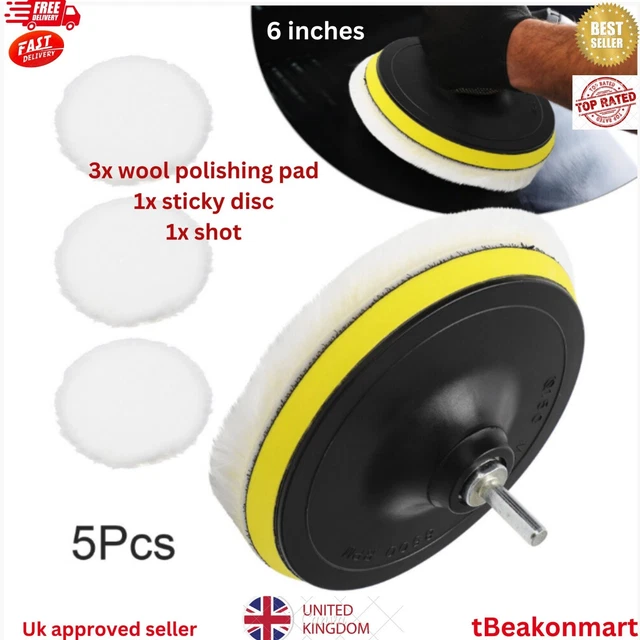 5Pcs 6" Buffing Polishing Pads Wool Wheel Mop Set For Car Polisher Drill Adatper