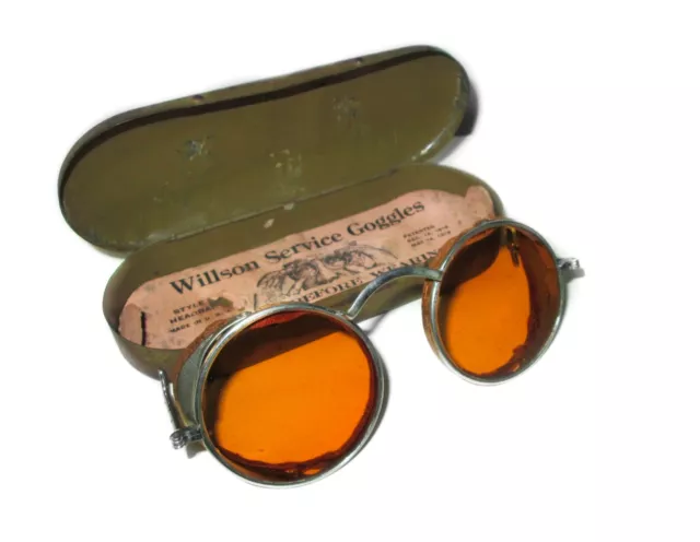 Antique Amber Universal Willson Sunglasses Service Goggles Vtg Safety Glasses