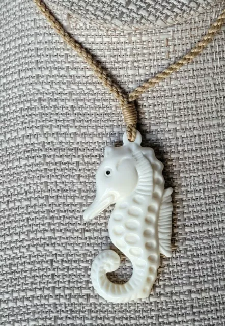 Hawaiian Buffalo Bone 2" Seahorse Pendant Adjustable Necklace Choker